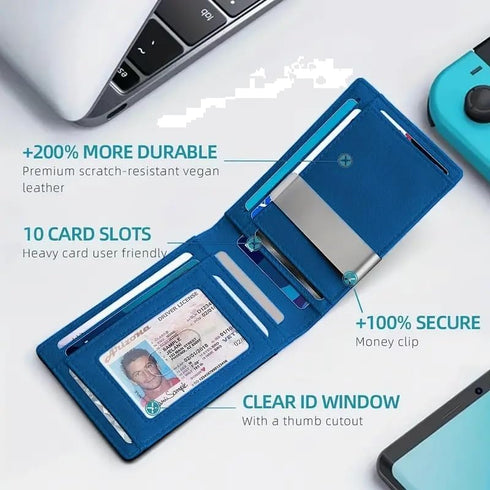 AirTag Wallet Men's RFID Blocking Bifold Leather Wallet Slim Minimalist Carbon Fiber...