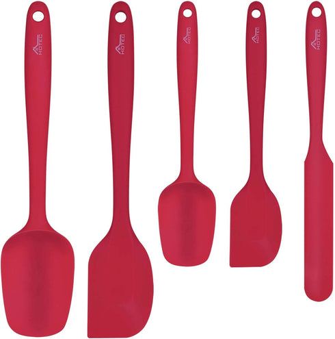 HOTEC Heat Resistant 600? BPA-Free Silicone Rubber Spatula Set, Kithchen Cooking Spatulas, Baking, Mixing, for Non Stick Cookware, Dishwasher Safe...
