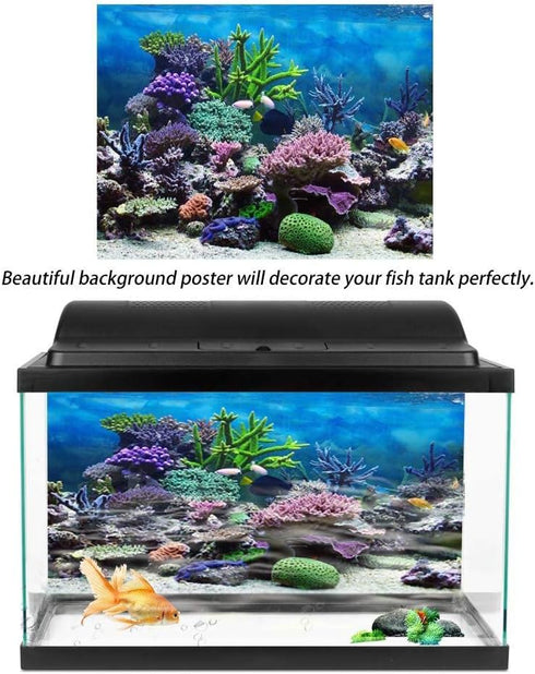 Aquarium Background Poster,Fish Decorations Pictures 3D Effect PVC Adhesive Poster Underwater Coral Reef Decor Paper Cling Decals Sticker(76x30cm)...