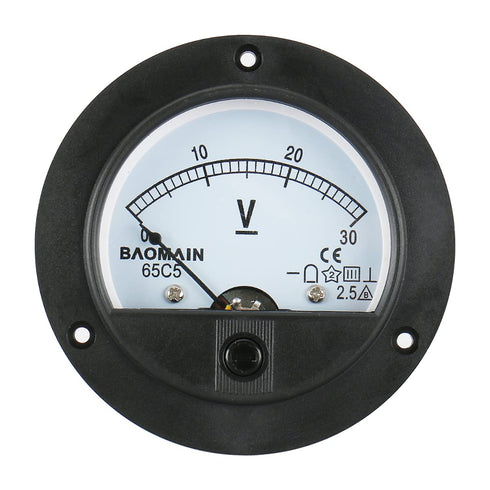 Baomain DC 30V Round Voltmeter Voltage Meter 65C5 Gauge Analog Panel Class 2.5 CE...