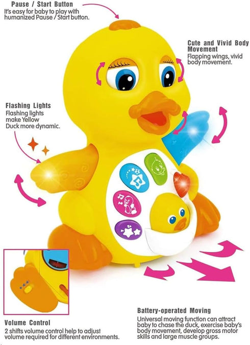 Musical Flapping Yellow Duck Interactive Action Educational Learning Walking Light Up Dancing Toy for 1 Year Old Baby Toddler Infant...
