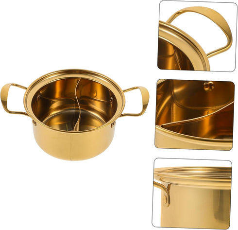 Golden Stainless Steel Small Hot Pot Small Cooking Pot Hot Pot with Divider Home Cooking Pot Kitchen Cooking Pot Noodle Pot Stock Pot Individual M...