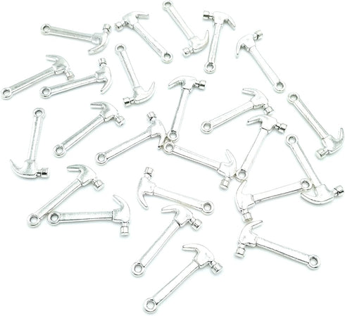 50pcs Jewelry Making Charms Hammer Pendant Ancient Silver Findings Craft for Jewellery Making Necklace Bracelet Accessories 25 X 13mm (Ancient Sil...