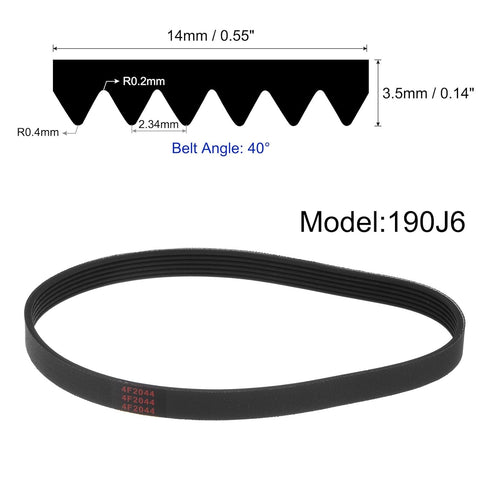 uxcell 190J6 Rubber Poly V Belt, 6 Ribs PJ V-Ribbed Belt 19" Length x 0.55" Width x 0.14" Thick, Industrial Transmission Drive Belt...