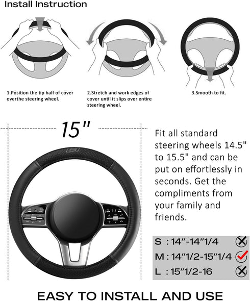 Skechers Steering Wheel Cover,Air Cool Leather Car Steering Wheel Covers,14.5-15inch Anti-Slip Safety Comfortable Desgin Universal Fits for 95% Tr...