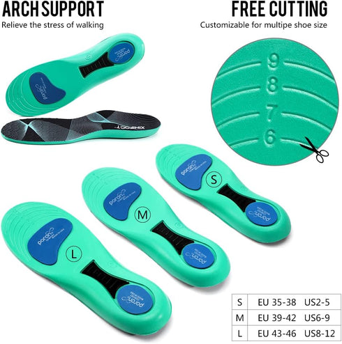 XINIFOOT Sport Insole Shock Absorbing Cushion Shoe Insole for Men & Women, Arch Support Inplantar Fasciitis Pain Relief, Suitable for Sneakers & W...