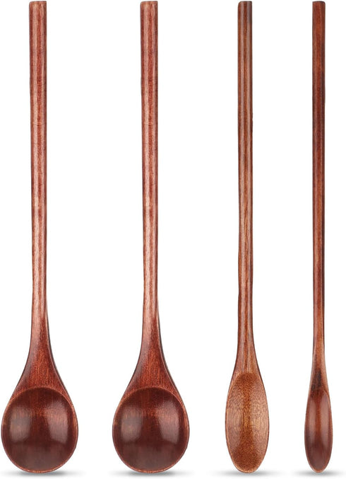 4 Pieces Wooden Coffee Mixing Spoons, Long Handle Wooden Spoon Mixing Honey Spoon Handmade Wood Stirring Spoon for Kitchen Stirring...