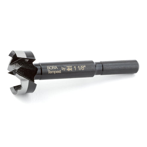 BORA BFB-009751 1 1/8" Dia Tempest Forstner Bit 3-1/2" OAL, Round 3/8" Shank for Wood Drilling Ideal for Cabinet Making and Fine Woodworking Proje...