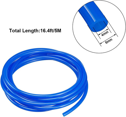 uxcell Pneumatic Air Tubing, 6mm OD x 4mm ID 5 Meters 16ft PU Polyurethane Air Compressor Tube, Blue...