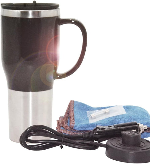 Hot Water Heater Mug for Car - Car Electric Kettle Heated Stainless steel Portable Cigarette Lighter Heating Cup Coffee Cup with Charger for Outdo...