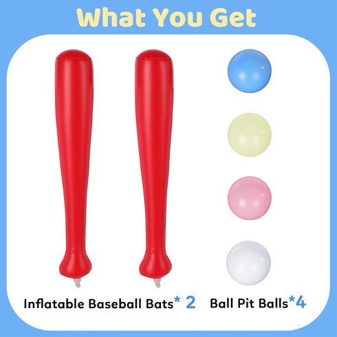 ELEMARA 2 Inflatable Baseball Bats, Kids Inflatable Toys for Inflatable Bouncer with 4 Ball Pit Balls for Kids 3-8 Years Old, 19 Inch...