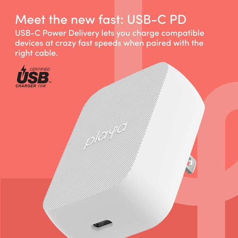 USB-PD Charger by Playa (18W USB-C Power Delivery Charger Compatible with iPhone 12, 11, 11 Pro, 11 Pro Max, Samsung, Google, and More) Fast Charg...