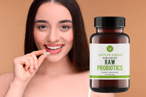 Antler Farms - Raw Probiotics 60 Billion CFU, 60 Capsules, Prebiotics & Probiotics Enzymes, Shelf Stable, Digestive & Immune Health, Vegan, Non-GM...