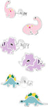 925 Sterling Silver Set of 3 Pairs Assorted Dinosaur and Friends Stud Earrings (Nickel Free)...