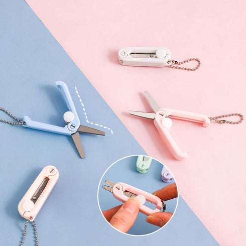 White Folding Scissors,Sewing Scissors,folding scissorsSafe Portable Travel Scissors Foldable Cutter Pocket Mini Scissor Sewing Scissors,Cutting T...