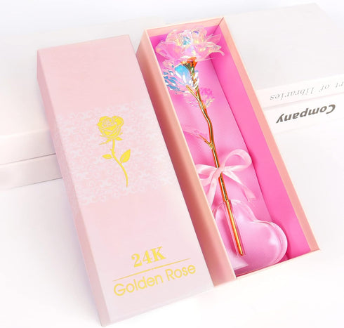 Beferr Gifts for Women Mom Galaxy Rose Glass Crystal Flowers with Heart-Shaped Base Eternal Roses Forever Flowers Mother's Birthday Gifts for Gran...