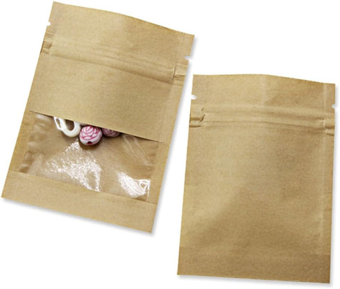 FERENLI 100 Pack Small Resealable Seed Coin Envelopes Bags with Clear Window Brown Kraft Paper Heat Seal Packets for Flower Vegetable Seeds Storag...
