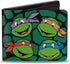 Nickelodeon Men's Buckle-Down PU Bifold Wallet-Classic TMNT Faces Black/Green Turtle Shell, Multicolor, 4.0" x 3.5"...