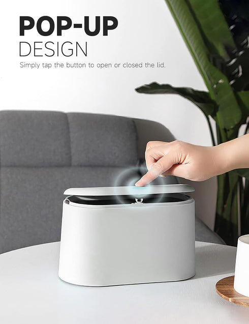 Mini Trash Can with Lid Removable Small Garbage Can, Tiny Plastic Trash Bin, Pop Up Countertop Wastebasket, Counter Garbage Lint Bin for Bathroom,...