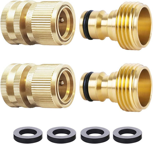 HQMPC Garden Hose Quick Connect Solid Brass Quick Connector Garden Hose Fitting Water Hose Connectors Garden Hose Disconnect 3/4 inch GHT (2Sets) ...