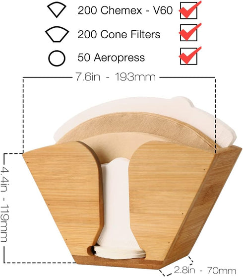 Unibene Bamboo Coffee Filter Holder, Coffee Paper Storage Container Dispenser Rack Shelf for Aeropress, Chemex, Hario V60 and Melitta Cone Filters...