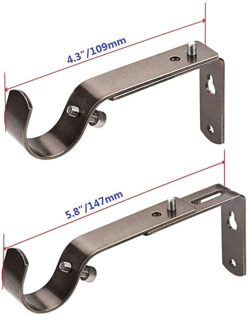 Curtain Rod Bracket Set of 4 for 7/8 or 1 Inch Rods, Adjustable - Antique Silver...