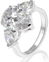 Hsitgexf Shining Classic Plated Silver Pear Cut Teardrop Halo Cubic Zirconia CZ Statement 3-Stone Eternity Wedding Engagement Ring for Women (US s...