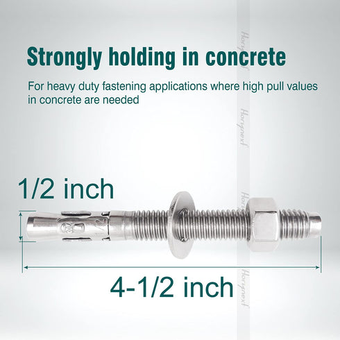 1/2"x 4-1/2" inch Stainless Steel Standard Strong Wedge Anchor, Fasteners for Concrete (4 pcs)...