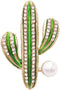 Rosemarie & Jubalee Women's Whimsical Gold Tone Crystal And Pearl Adorned Green Enamel Cactus Statement Brooch Pin...