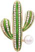 Rosemarie & Jubalee Women's Whimsical Gold Tone Crystal And Pearl Adorned Green Enamel Cactus Statement Brooch Pin...
