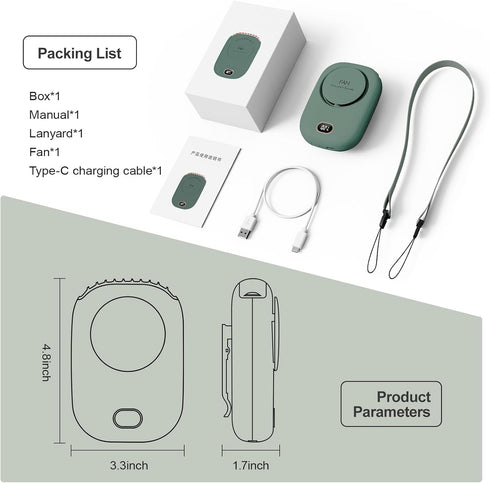 Portable Neck Fan, Hanging Neck Fan Hands Free with Adjustable Lanyard and Bracket, USB Rechargeable Bladeless Mini Fans Portable, 3 Speeds for Wo...