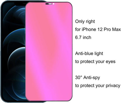 2 Pack Anti-Blue Privacy Tempered Glass Suit for iPhone 12 Pro Max Mirror Anti-Spy Screen Protector Anti-Peeping Film Electroplated Gradient Color...