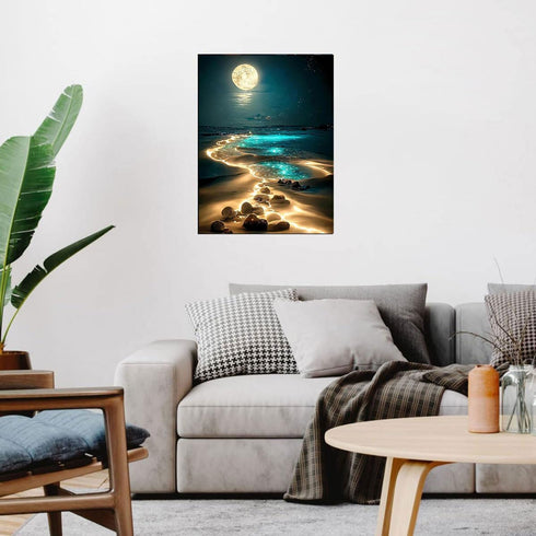 Moonlight Stamped Cross Stitch Kits - Beach Night Landscape Counted Cross Stitch Kits for Beginners Adults Needlepoint Cross-Stitch Patterns Dimen...