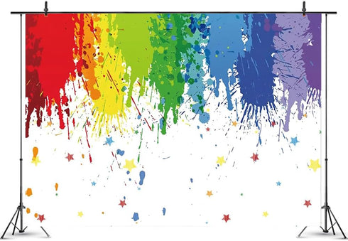 7x5ft White Paint Splatter Background Abstract Art Paint Birthday Party Colorful Graffiti Wall Let's Paint Party Photography Photo Studio Supplies...