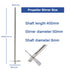 ONiLAB 18900071 316L Stainless Steel 4 Bladed Propeller Stirrer ?50 mm Stirrer Diameter, 8 mm Shaft Diameter, 400 mm Shaft Length...