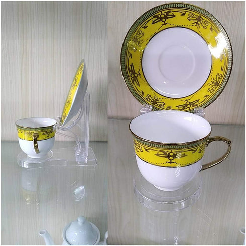 Hipiwe Acrylic Tea Cup Saucer Display Stands Clear Dinnerware Display Easel Stand Teacup Sets Plate Holder, Pack of 5 , High Legs...