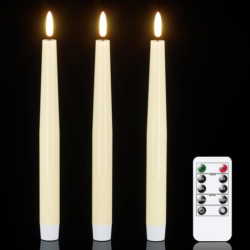 GenSwin Flameless Taper Candles with Remote Timer, Real Wax LED Flickering Candlesticks Battery Operated 3D Wick for Wedding, Party, Home(Ivory, 9...