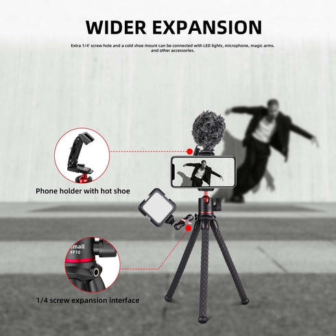 Flexible Phone Tripod for GoPro, Mini Camera Stand with Remote, 1/4'' Screw with Phone Holder&Cold Shoe, Tripod Holder for iPhone Samsung Canon Ni...