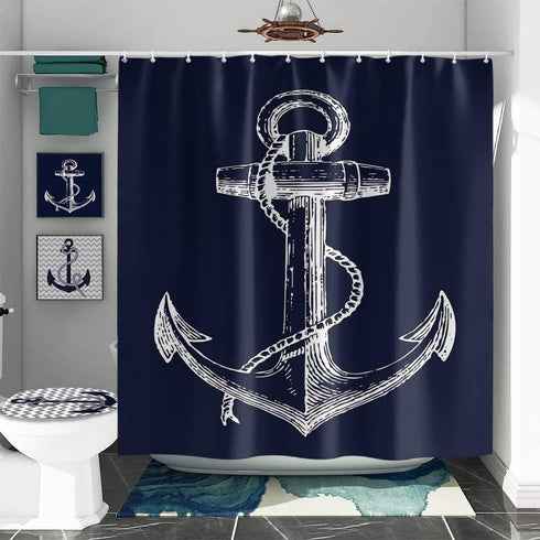 Custom Nautical Navy Blue Anchor Shower Curtain, 70x72 inch...