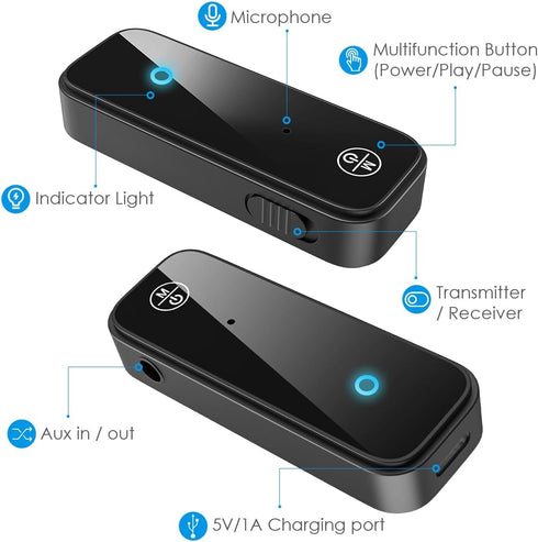 Criacr Bluetooth Aux Adapter for Car, 2 in 1 Bluetooth 5.0 Receiver for Car with Display Screen, Suitable for Cars, Speakers, Stereo Systems and H...