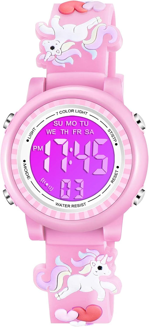 Venhoo Kids Watches 3D Cartoon Waterproof 7 Color Lights Toddler Wrist Digital Watch with Alarm Stopwatch for 3-10 Year Girls Little Child...