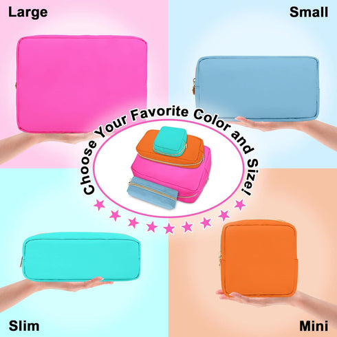 Nylon Large Makeup Bag Travel Cosmetic Bag Pouch, Preppy Big Makeup Bag Cute Cosmetic Zipper Pouch Purse, Waterproof Toiletry Bag Clutch Makeup Or...