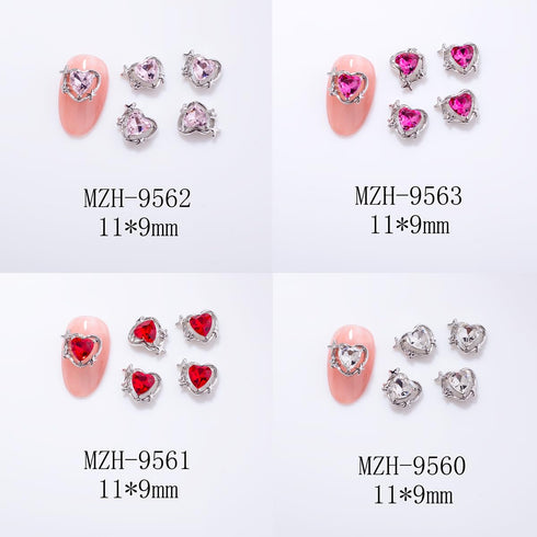 10Pcs Silver Heart Nail Art Charms Rhinestones for Nails Valentine's Day Decals 3D Luxury Love Crystal Nail Rhinestones Gems Love Crystals Diamond...