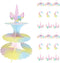 Unicorn Cardboard Cupcake Stand with Toppers 3 Tire Treat Stands Birthday Baby Shower Cartoon Theme Party Supplies Dessert Holder (1 Stand+18 pcs ...