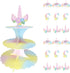 Unicorn Cardboard Cupcake Stand with Toppers 3 Tire Treat Stands Birthday Baby Shower Cartoon Theme Party Supplies Dessert Holder (1 Stand+18 pcs ...