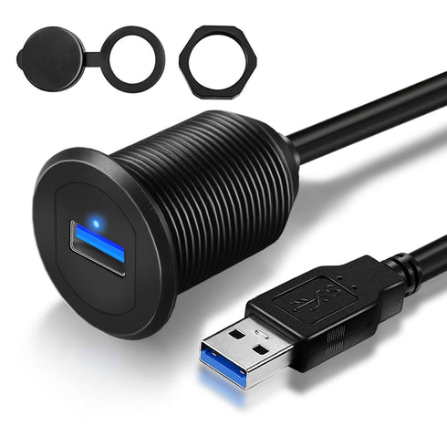USB 3.0 Car Mount Flush Cable with LED Indicator Single Port, USB3.0 Male to Female Extension for Car Truck Boat Motorcycle Dashboard Panel 3ft...