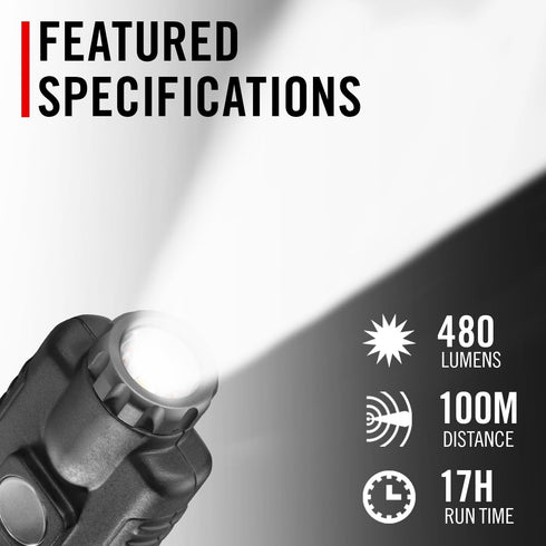 COAST HX500 480 Lumen Alkaline Dual Power LED Utility Light with Twist Focus, KASK Mount, Magnetic...