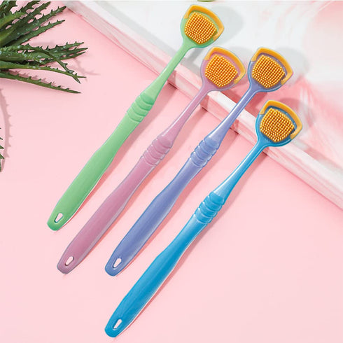 (4+4pack) Tongue Brush,Tongue Scraper Cleaner for Adults and Kids Stainless Steel Tongue Scraper Brush, Metal and plastic Tongue Scraper Helps Fig...