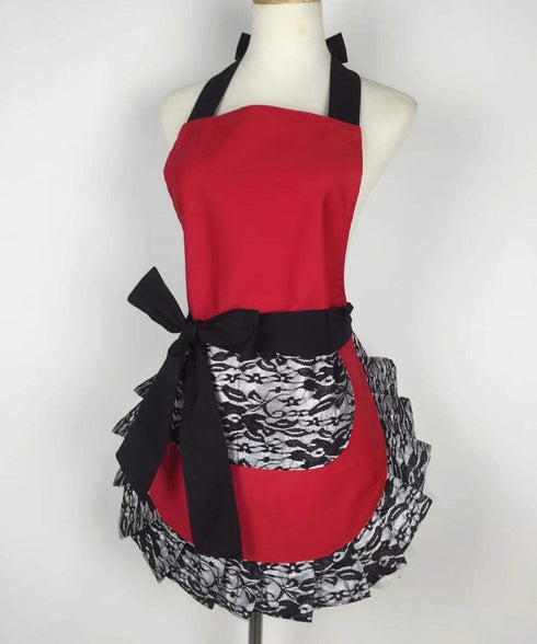 Hyzrz Cute Lace Flirty Apron with Pocket, Fun Retro Sexy Cooking Pinup Aprons for Women Girls (Red)...