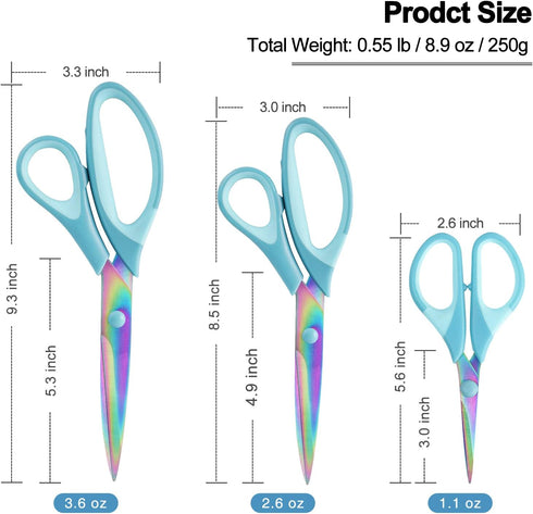 Craft Scissors, All Purpose Sharp Titanium Blade Shears, Comfortable Grips, School Scissors Set of 3 pack, Ideal for Office, Home, Sewing, Fabric,...